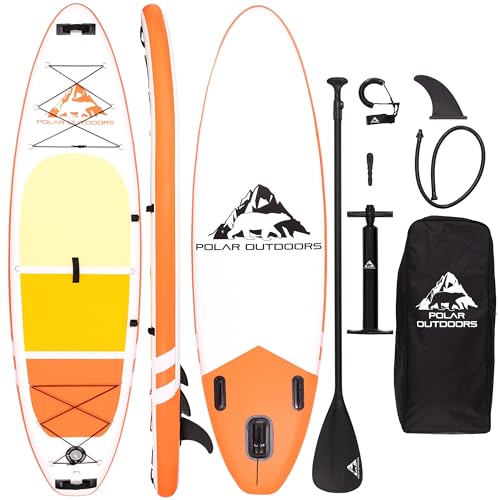 Polar Outdoors by Roc Inflatable Stand Up Paddle Board with Premium SUP Paddle Board Accessories, Wide Stable Design, Non-Slip Comfort Deck for Youth & Adults.