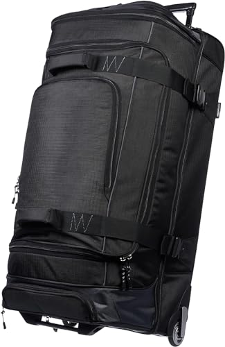 Amazon Basics Ripstop Wheeled Duffel Bag for Travel, Travel Bag, Telescoping Handle, 35', Black