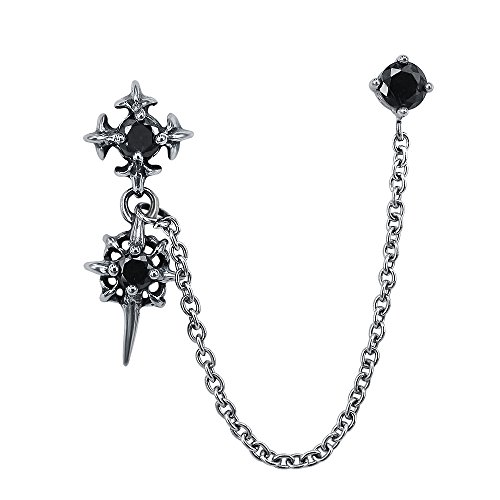 Chain Linked Upper Ear Stud Punk Sword Dangle Surgical Steel Helix Cartilage to Lobe Stud Earring