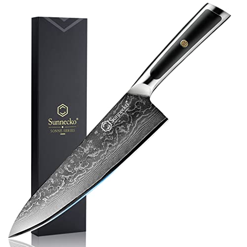 Sunnecko Chef Knife 8 Inch, Damascus Kitchen Knife Japanese Chefs Knife Vg10 High Carbon Stainless Steel