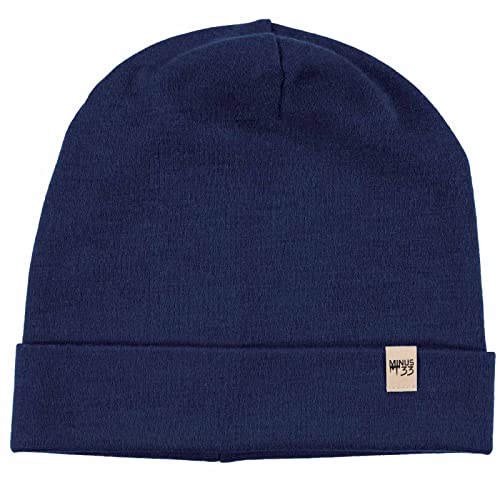 100% Merino Wool Ridge Cuff Beanie - Unisex Warm Winter Hat - Navy Blue
