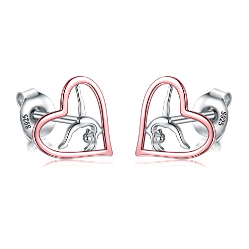 Gymnastics Gifts for Girls Gymnast Stud Earrings 925 Sterling Silver Team USA Gymnastics Girl Fashion Jewelry Sport Ballerina for girl Birthday Christmas Gifts (Rose gold)