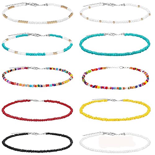 MYANAIL 10PC Colorful Beads Choker Necklace for Women Girls Boho Beaded Glamour Choker Jewelry (Colours)