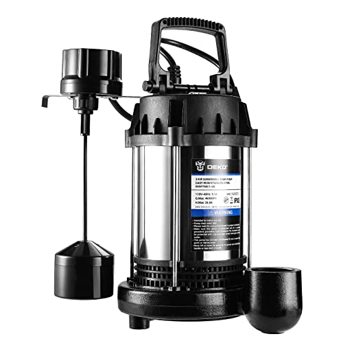 DEKOPRO 3/4HP 4600GPH Sump Pump, Submersible Cast Iron and Stainless Steel Sump Pump with Integrated Vertical Float Switch