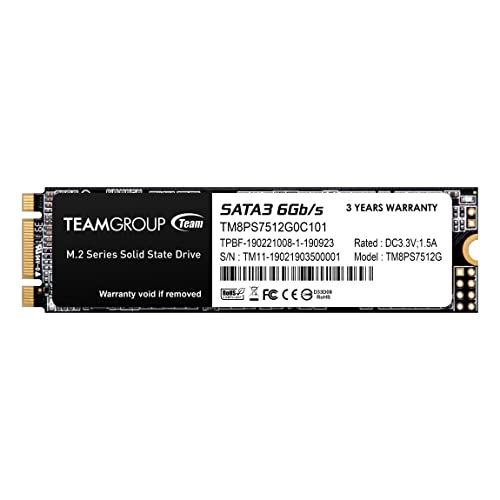 TEAMGROUP MS30 512GB with SLC Cache 3D NAND TLC M.2 2280 SATA III 6Gb/s Internal Solid State Drive SSD (Read/Write Speed up to 530/430 MB/s) Compatible with Laptop & PC Desktop TM8PS7512G0C101