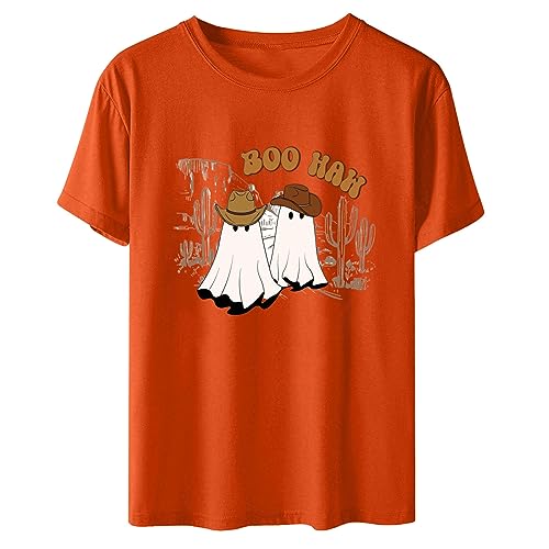 Girls Halloween Costumes My Recent Orders Placed by me Women Boo Haw Halloween Shirts Short Sleeve Crewneck Cute Ghost Graphic Tees Loose Fit Casual Fashion Tops Blouses 2023 Orange S