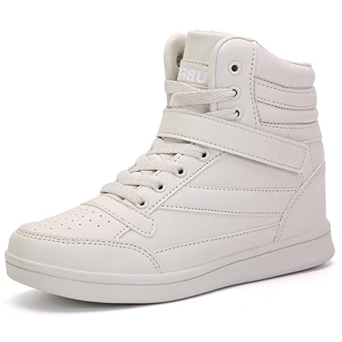 UBFEN Womens high top Ankle Support Sneakers Beige Hidden Wedge Heel Retro 80s Tennis Shoes for Girls Cosplay Removable Insole Footwear