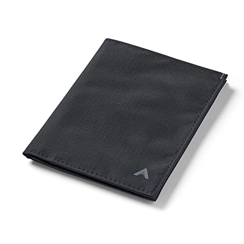 Allett Travel Wallet, Jet Black | Nylon, Thin Bifold, RFID Blocking, Minimalistic, Front Pocket | Holds Up To 10 Cards & Passport | For Men & Women | Made in the USA