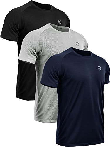 NELEUS Men's 3 Pack Mesh Athletic Running Workout Shirts,5033,Black,Grey,Navy Blue,M