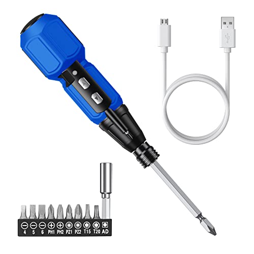 AMIR Power Screwdriver Cordless Rechargeable, Electric Screwdriver Sets, Portable Automatic Home Repair Tool Kit, Motorized Screwdriver with LED Lights and USB Cable, Blue