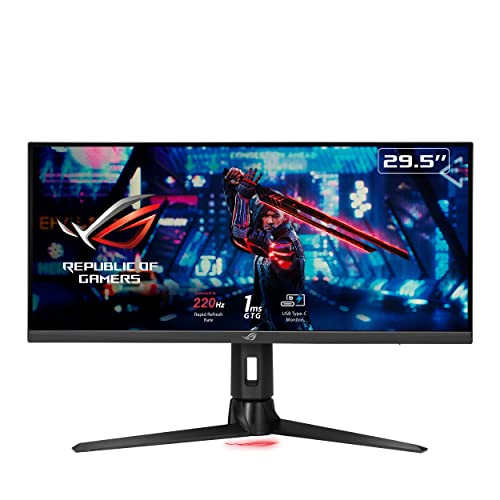 ASUS ROG Strix 29.5” 21:9 HDR Gaming -Monitor(XG309CM) - WFHD (2560 x 1080), Fast IPS, 220Hz, 1ms, Low Motion Blur Sync, G-SYNC Compatible, Tripod socket for streaming, USB Type-C,-KVM support, BLACK