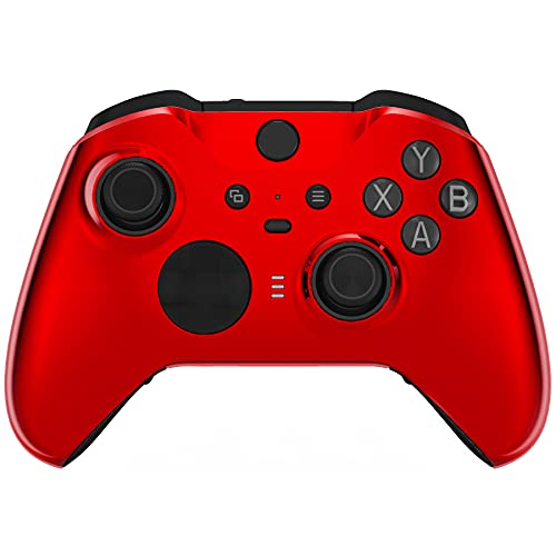 eXtremeRate Chrome Red Edition Glossy Faceplate Cover, Front Housing Shell Case Replacement Kit for Xbox One Elite Series 2, Xbox Elite 2 Core Controller Model 1797 - Thumbstick Accent Rings Included
