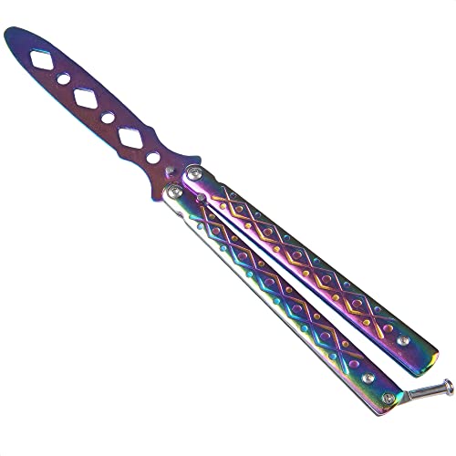 Balisong Practice Butterfly Knife - Stainless Steel Metal Butterfly Practice Knife Rainbow Knife Butterfly Trainer Balisong Knife - Balisong Trainer Butterfly Knife Unsharpened knife Flipping Knifes