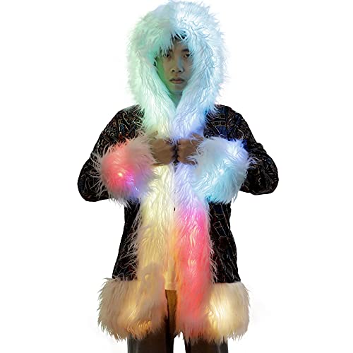 SZTOPFOCUS LED Light Faux Fur Coat – LED Clothing Cloak Rave Clothes for Women and Men (Brown, Medium)