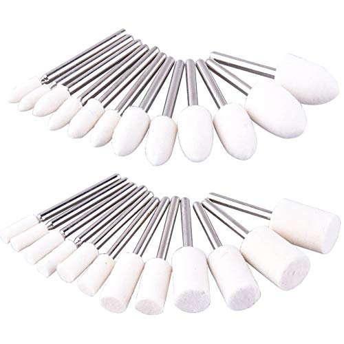 AUSTOR 24 Pieces Wool Felt Mounted Mandrel Set 2 Shaped and 6 Sizes Polishing Buffing Wheel Bits with Free Box for Dremel Rotary Tool - 1/8 Inch Shank