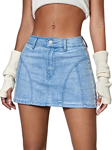 MakeMeChic Women's Y2K Skirt Low Rise Flap Pocket Mini Bodycon Denim Jean Skirt Light Blue M