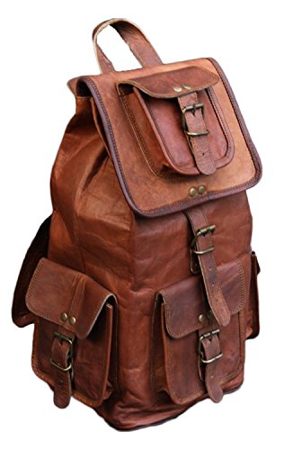 ANUENT 20' Vintage Leather Backpack for Men and Women - Dark Brown Laptop and Travel Bag - Large Rucksack and Knapsack - Perfect for Business, Work, Leather Bookbag, (Brown)