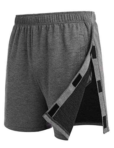 Deyeek Tear Away Shorts for Women Side Snap Velcro Shorts Mens Cotton Shorts with Pockets Post Hip Knee Surgery Shorts Dark Grey