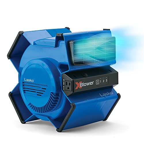 Lasko X-Blower 6 Position High Velocity Pivoting Utility Blower Fan for Cooling, Ventilating, Exhausting and Drying, 3 Speeds, AC Outlet, Circuit Breaker with Reset, USB Port, 11x9x12, Blue, X12905