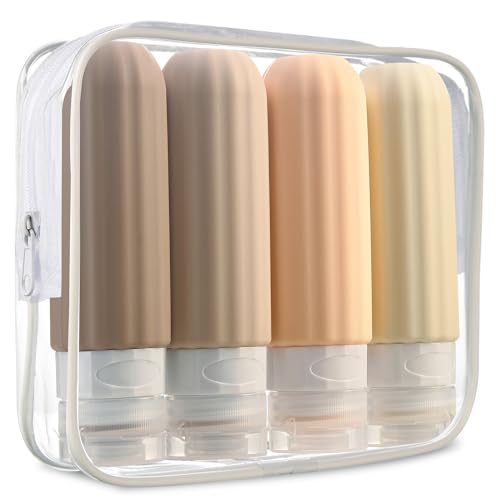 Mrsdry Travel Bottles for Toiletries, TSA Approved,BPA Free, 3oz Leak Proof Squeezable Silicone Bottles, Refillable Travel Accessories for Shampoo Body Wash Lotion Soap Liquids (4 Pack)