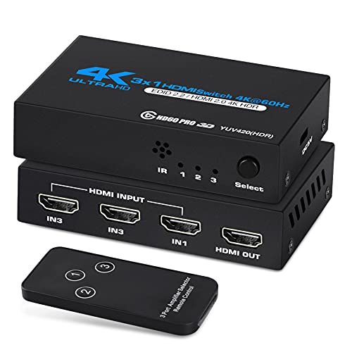 HDMI Switch 4K@60Hz, NEWCARE HDMI Switch with Remote Control, 3 Port HDMI Switcher Selector, Supports 4K, 3D, HDCP2.2, HDMI2.0, HDR, Auto for Fire Stick, HDTV, PS4/5, Game Consoles, PC