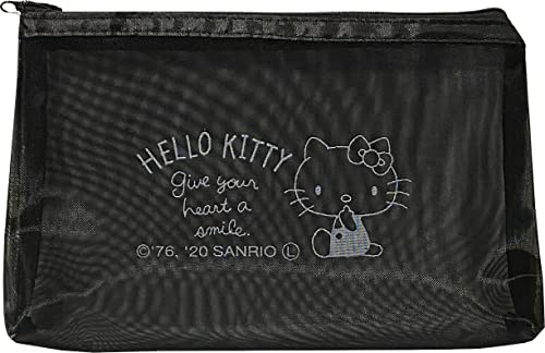 Sanrio Hello Kitty Accessories Cosmetic Mesh Nylon Polyester Pouch Zipper Case Bag with Gusset 21.5×13×3.5cm (Simple)