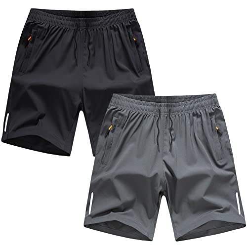 Boy's Shorts Quick Dry Athletic Shorts Basketball Sports Running Shorts 2024 (Pack of 2),B/Black&Grey,12-13T=Tag 165