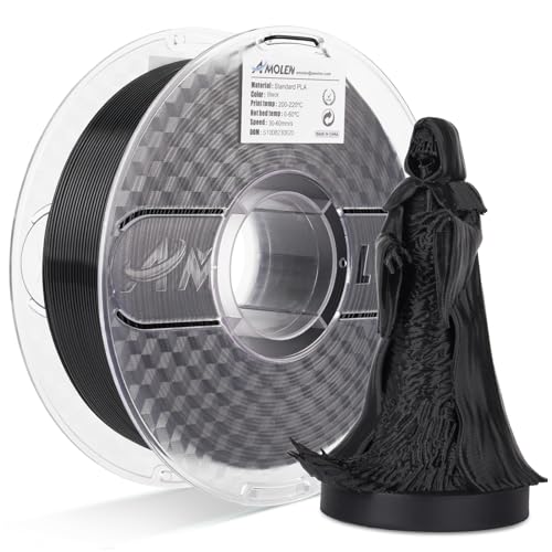 AMOLEN PLA 3D Printer Filament, High Speed Black PLA Filament 1.75mm, PLA 3D Printing Filament for Most FDM 3D Printer, 1kg Spool(2.2lbs), Black