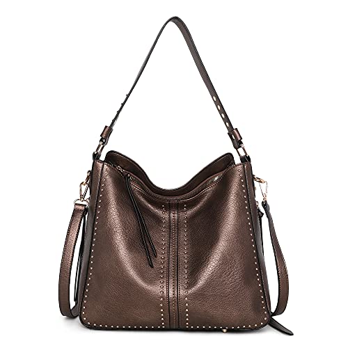 Montana West Leather Hobo Bags for Women Bronze Large Handbags Studded Ladies Shoulder Bags MWC-1001BZ
