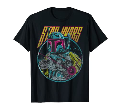 Star Wars Boba Fett Neon Blaster Vintage Disney+ T-Shirt