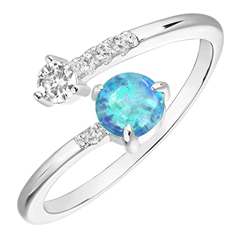 PAVOI 14K White Gold Plated Adjustable Created Blue Opal Rings | Stacking Rings | Gold Rings for Women