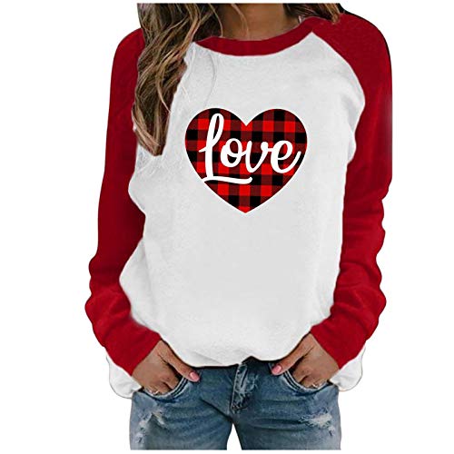 FAMOORE Sheer Puff Sleeve Top Heart Printed Long Sleeve Tops Blouse T-Shirt Long Sleeve Comfort (Valentine's Day Red, XXL)