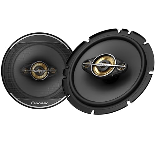 PIONEER TS-A1681F, 4-Way Coaxial Car Audio Speakers, Full Range, Clear Sound Quality, Easy Installation and Enhanced Bass Response, Black and Gold Colored 6.5” Round Speakers