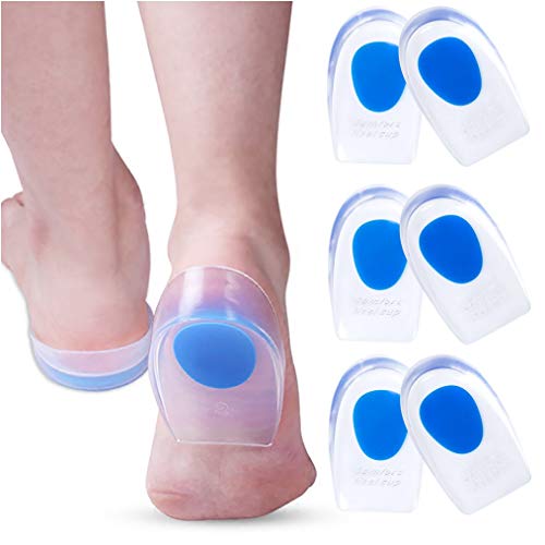 3 Pair Gel Heel Cups Plantar Fasciitis Inserts - Silicone Gel Heel Pads for Heel Pain, Bone Spur & Achilles Pain, Gel Heel Cushions and Cups, Pad & Shock Absorbing Support