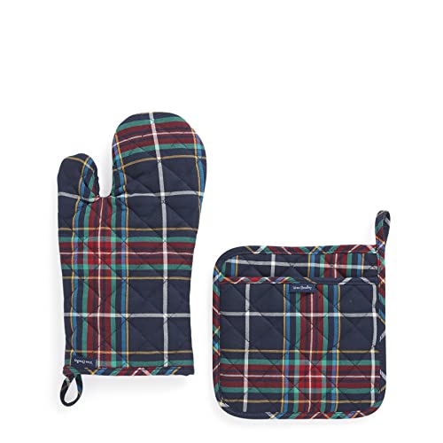 Vera Bradley Women's Cotton Pot Holder & Oven Mitt Set, Tartan Plaid - Recycled Cotton, One Size