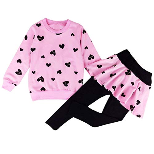 CM-Kid Girls Clothes Toddler Outfits Little Kids Shirts Long Sleeve Hoodie & Leggings Heart Print Winter clothing sets Size 6