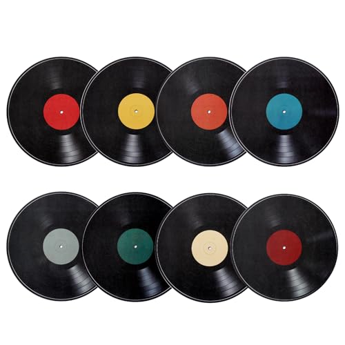 Trinkrittey 8 Pcs Blank Vinyl Records Music Wall Decor, 9'' Vintage Blank Aesthetic Decorative Vinyl Records, CD Album Cover Posters Wall Collage Kit for 90s Room Decor (Made By Cardboard)