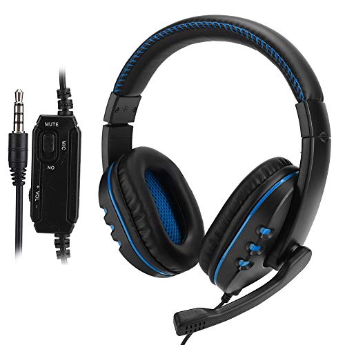 Ciglow Gaming headsets, 3.5mm Stereo Sound Head-Mounted Computer Gaming Headphone Headset with Noise-Cancellation Microphone Over Ear Gaming Headphones for PS4(Blue)