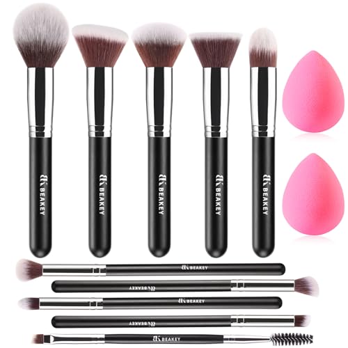 BEAKEY Makeup Brush Set Professional: Makeup Brushes for Eye and Face, Blending Brush for Foundation, Eyeshadow, Eye Shadow Brush for Concealer, Make up Brushes Pack with 2 Blender Sponge & Paper Case
