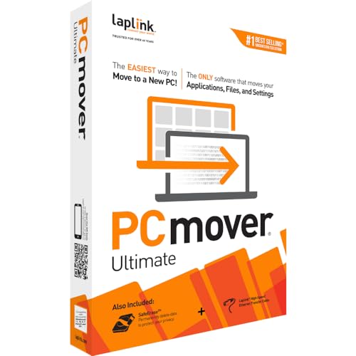 Laplink PCmover Ultimate 11 - Easily Move your Applications - Files and Settings from an Old PC to a New PC - Includes Optional Ethernet Cable - 1 Use