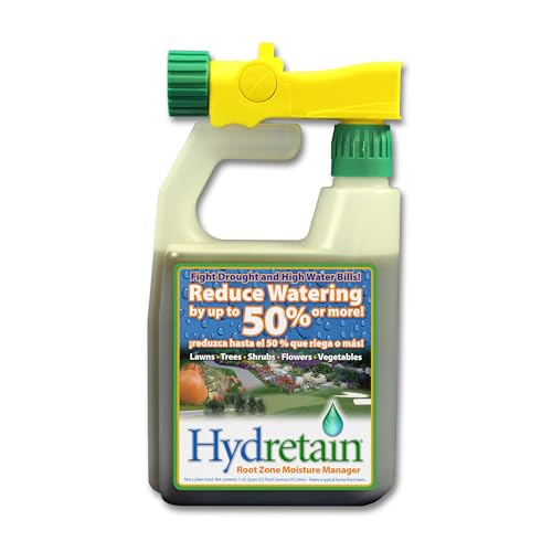 Hydretain Root Zone Moisture Manager - Drought Protection and Moisture Control for Lawns, Gardens, Containers - Reduces Watering, Delays Wilt - Covers up to 5,000 Sq Ft (32 Fl Oz., RTS)