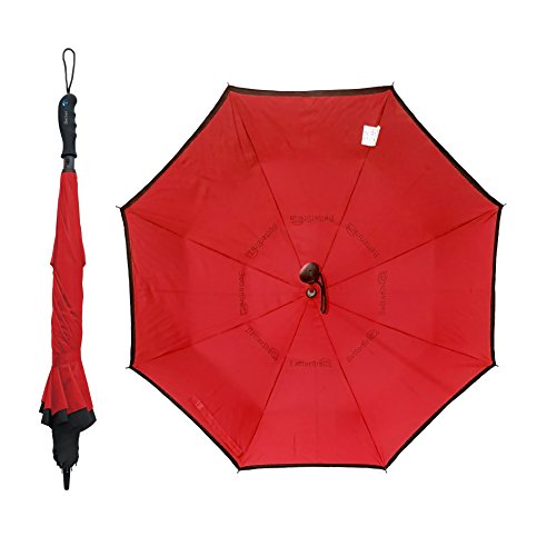 Better BRELLA Wind-Proof, Reverse Open, Double Layer Canopy, Ergonomic Design, Upside Down 41.5' Wide Umbrella Protects From Rain or Sun UV Rays For Men and Women As Seen On TV (Red)