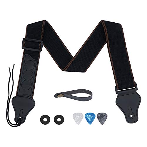 tifanso Guitar Strap, Soft Cotton Straps With 3 Pick Holders, Strap Button Headstock Adaptor, 1 Pair Locks and 3 Picks Set For electric/Acoustic Guitar