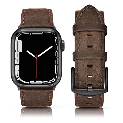 SWEES Leather Band Compatible for Apple Watch 42mm 44mm 45mm, Genuine Leather Replacement Wristband Strap Compatible iWatch Series 7 6 5 4 3 2 1 SE Sports & Edition Men And Women, Retro Brown