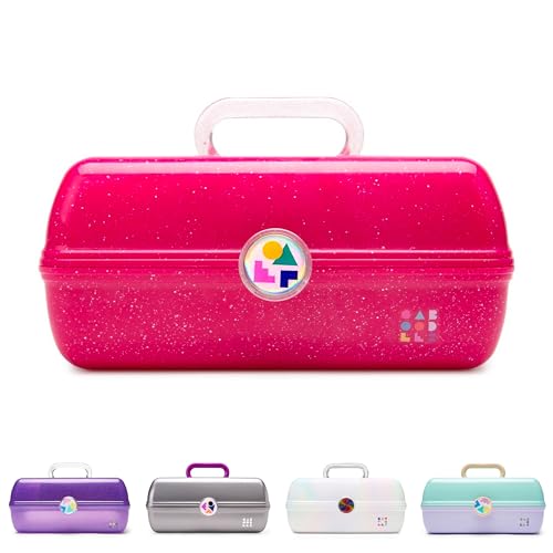 Caboodles On-The-Go Girl Makeup Box, Deep Pink Sparkle, Hard Plastic Makeup Organizer Box, Built-In Mirror, Secure Latch for Safe Travel, Spacious Storage for Large Items