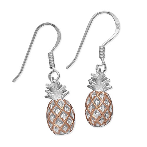 Sterling Silver with Rose Gold Tone Accents Pineapple Dangle Earrings