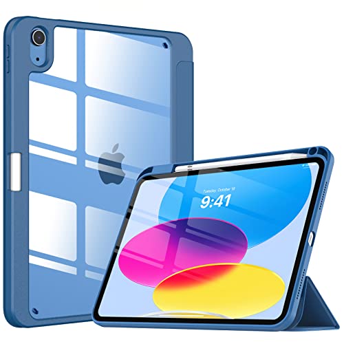 TiMOVO Case for iPad 10th Generation 2022, iPad 10 Case with Pencil Holder, Hybrid Protective Cover for iPad 10.9 inch, Smart Shell with Clear Back, Auto Wake/Sleep - Abyss Blue