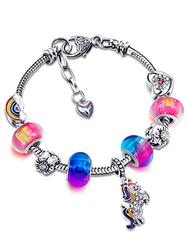 Zhanmai Unicorn Sparkly Crystal Charm Bracelet Bangle with Gift Box Set for Girl Lady (Colorful, 14 cm/ 5.5 Inch)