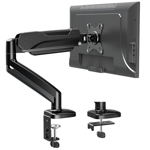 MOUNTUP Single Monitor Desk Mount, Adjustable Gas Spring Monitor Arm Support Max 32 Inch, 4.4-17.6lbs Screen, Computer Monitor Stand Holder with Clamp/Grommet Mounting Base, VESA Mount Bracket, Black