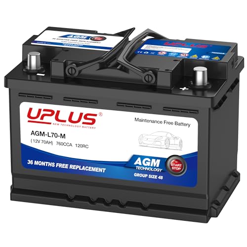 UPLUS BCI Group 48 AGM Start-Stop Car Battery, AGM-L70-M Maintenance Free 12V 70Ah Truck Car Batteries H6 L3 Automotive Battery, 760A CCA